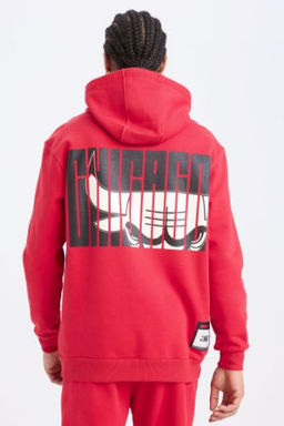 DeFactoFit NBA Chicago Bulls Standart Fit Kapusonlu Sirt Bask?l? Kal?n Sweatshirt