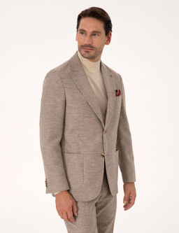 Bej Slim Fit Y_n Ka_mir Kar___ml_ Mikro Desenli Ceket - Cacharel фото 3