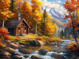 Вышивка крестиком 40х50см, Дом у реки