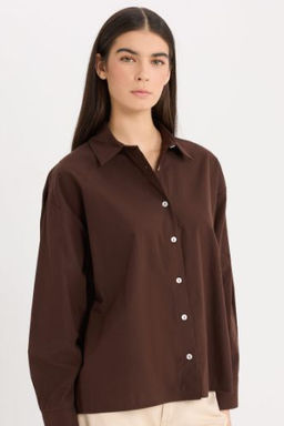 Oversize Genis Kal?p Poplin Basic Duz Uzun Kollu Gomlek