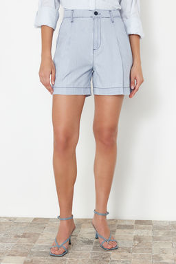 Ac?k Mavi %100 Tencel Pileli Yuksek Bel Denim Sort TWOSS24SR00128 - Trendyolmilla фото 5