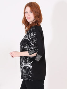 Блузка нарядная со стразами черная с принтом - Almond фото 3