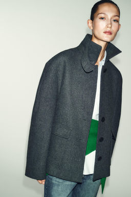 CROPPED WOOL COAT WITH HIGH NECK - Zara фото 4