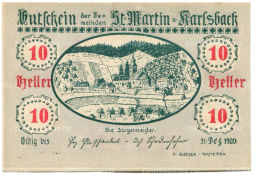 Банкнота 10 геллеров 1920 года Австрия  Санкт-Мартин-Карлсбах (нотгельд)