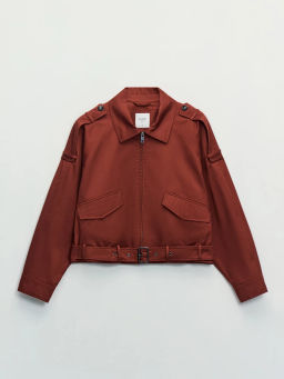 Хлопковая укороченная куртка с ремнем ZR2604102204-21 / Zarina  фото 7