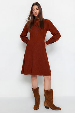 Kiremit Mini Triko Dantelli Elbise TWOAW22EL0011