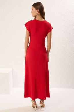 K?rm?z? Duz Y?rtmacl? Maxi Kaskorse A-line Ay Kol Orme Elbise TWOSS25EL00470 - Trendyolmilla фото 6