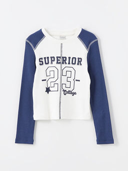 Bisiklet Yaka Bask?l? Uzun Kollu K?z ?ocuk Ti??rt