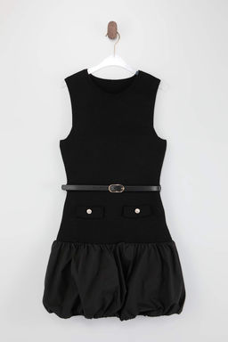 Siyah Duz K?sa / Mini Bisiklet Yaka Mini Balon Etek Garni Detayl? Triko Elbise TWOSS26EL00168 - Trendyolmilla фото 5