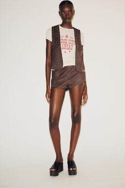 STUDDED FAUX SUEDE WAISTCOAT