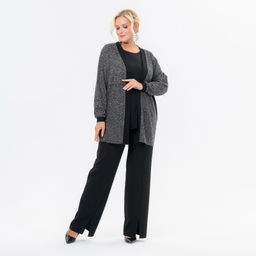 Кардиган из джерси - ангора,"елочка", с черной отделкой