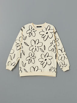 Bisiklet Yaka ?i?ekli K?z ?ocuk Sweatshirt