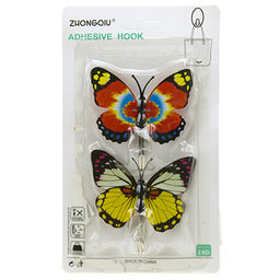 Крючок на липучке Бабочка металлический с пластмассовым основанием, 2 штуки, 6,5х7х1,8см, цвета микс, в блистере (Китай) - Домашняя мода фото 3