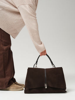 Замшевая сумка сэтчел Colette DBR 31349 черный каштан  фото 14