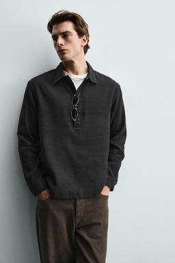 CAMISA POLO ALGOD?N - LINO / Negro - Zara фото 6