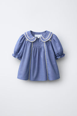 BLUSA PUNTILLAS CONTRASTE / Azul / Marino - Zara фото 2