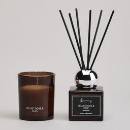 НАБОР АРОМАТИЧЕСКИЙ LUXURY СВЕЧА В СТАКАНЕ 6*7,5 СМ И ДИФФУЗОР 70 МЛ VELVET ROSE&OUD