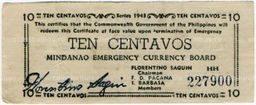 Банкнота 10 сентаво 1943 года Филиппины (Минданао, Администрация США)