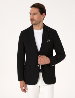 Siyah Slim Fit Y_n Kar___ml_ K_rlang__ Yaka Bal_k S_rt_ Blazer Ceket - Cacharel фото 3