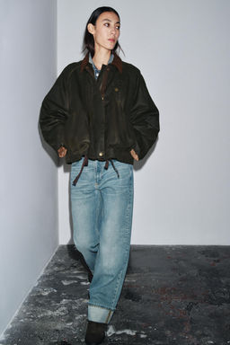 ZW COLLECTION CONTRAST COLLAR WAXED JACKET - Zara фото 9