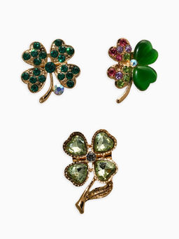 Броши "Клевер" (набор 3шт), цвет зелёный в золоте
