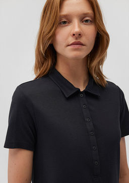 Siyah Tencel TM Modal Polo Tisort - Mavi фото 5