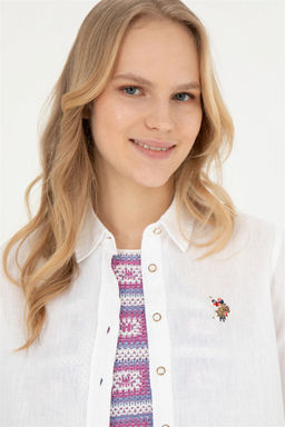 Женская белая базовая рубашка с длинным рукавом - U.s. polo assn фото 2