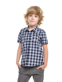 Рубашка для мальчика UD 7903 синяя клетка - Mini maxi фото 12