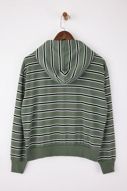 Yesil Cizgili Regular/Normal Kal?p Kapusonlu Fermuarl? Ince Orme Sweatshirt TWOSS26SW00003 - Trendyolmilla фото 8