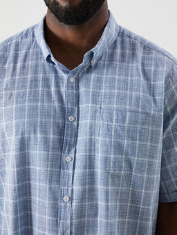 B?y?k Beden Regular Fit K?sa Kollu Ekose Erkek G?mlek