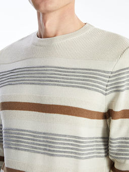 Bisiklet Yaka Uzun Kollu ?izgili Erkek Triko Kazak