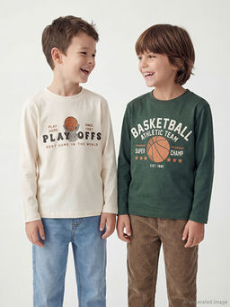 Bisiklet Yaka Bask?l? Erkek ?ocuk Ti??rt 2li