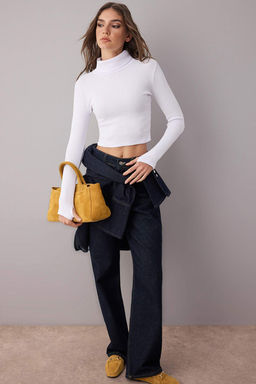 Trendyolmilla Zumrut Yesili Fitted/Vucuda Oturan Bal?kc? Yaka Parmak Detayl? Fitilli Esnek Orme Bluz TWOAW21BZ0071 фото 2