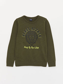 Bisiklet Yaka Desenli Uzun Kollu Erkek ?ocuk Triko Kazak