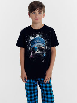 Комплект для мальчиков (футболка, брюки) сине-черный в клетку - Mark formelle фото 4