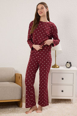 Trendyolmilla Beyaz %100 Pamuklu Puantiye ve Kalpli Orme Pijama Tak?m? THMAW25PT00039 фото 3