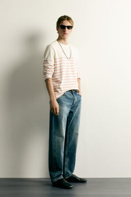 CAMISETA RELAXED FIT JACQUARD RAYAS / Rosa claro - Zara фото 4
