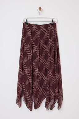 Kahverengi Ekoseli Asimetrik Astarl? Sifon K?r?s?k Dokuma Asimetrik Uzun Etek TWOSS26ET00049 - Trendyolmilla фото 5