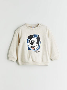 Bisiklet Yaka Mickey Mouse Bask?l? Erkek Bebek Sweatshirt ve E?ofman Alt 2li