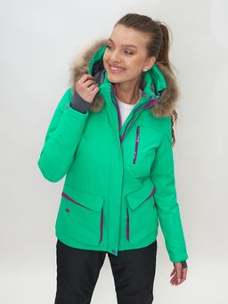 Куртка спортивная женская зимняя с мехом салатового цвета 551777Sl - SkiingBird фото 8