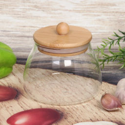 Банка для продуктов стеклянная 500мл "ХАЙТЕК" с бамбуковой крышкой, бочонок