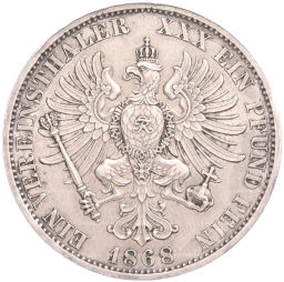 Монета 1 союзный талер 1868 года A Пруссия