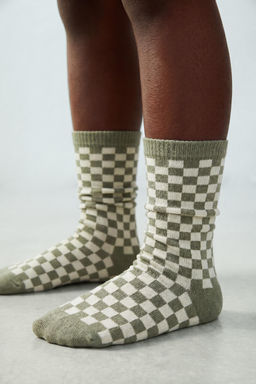 PACK TRES CALCETINES LARGOS CUADRO DAMERO / Beige claro