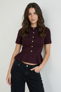 Murdum Peplum/Belden Oturmal? Dugme Detayl? Triko Bluz TWOSS26BZ00158 - Trendyolmilla фото 3