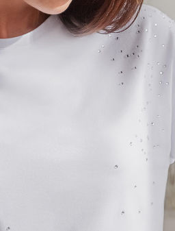 VILATTE / Футболка из премиального хлопка со стразами  фото 2