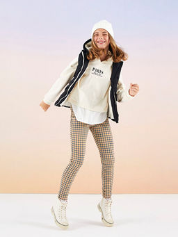 Kap??onlu Bask?l? Uzun Kollu K?z ?ocuk Sweatshirt