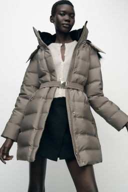 WATER AND WIND PROTECTION HOODED BELTED PUFFER JACKET - Zara фото 3