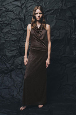 METALLIC THREAD OPEN BACK MAXI DRESS