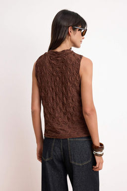 Kahverengi Dokulu Regular/Normal Kal?p Esnek Orme Bluz TWOSS25BZ00268