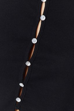 Trendyolmilla Siyah Tas Detayl? Asimetrik Fitted/Vucuda Oturan Fitilli Crop Orme Bluz TWOSS23BZ00500  фото 11